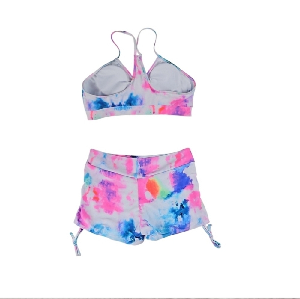 Colorful Swimsuit Two Piece Shorts Bikini Blue White Pink Multicolor Splash, L - Picture 5 of 6